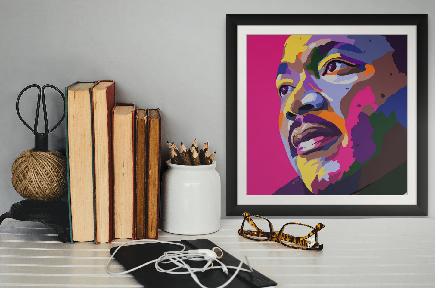 DREAM by Vakseen, a Dr. Martin Luther King Jr. portrait displayed in a styled interior
