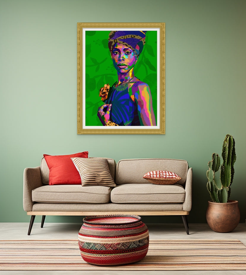 Green Eyes - Erykah Badu Portrait art - Limited Edition Giclee Art Print & Wall Decor - Vakseen Art
