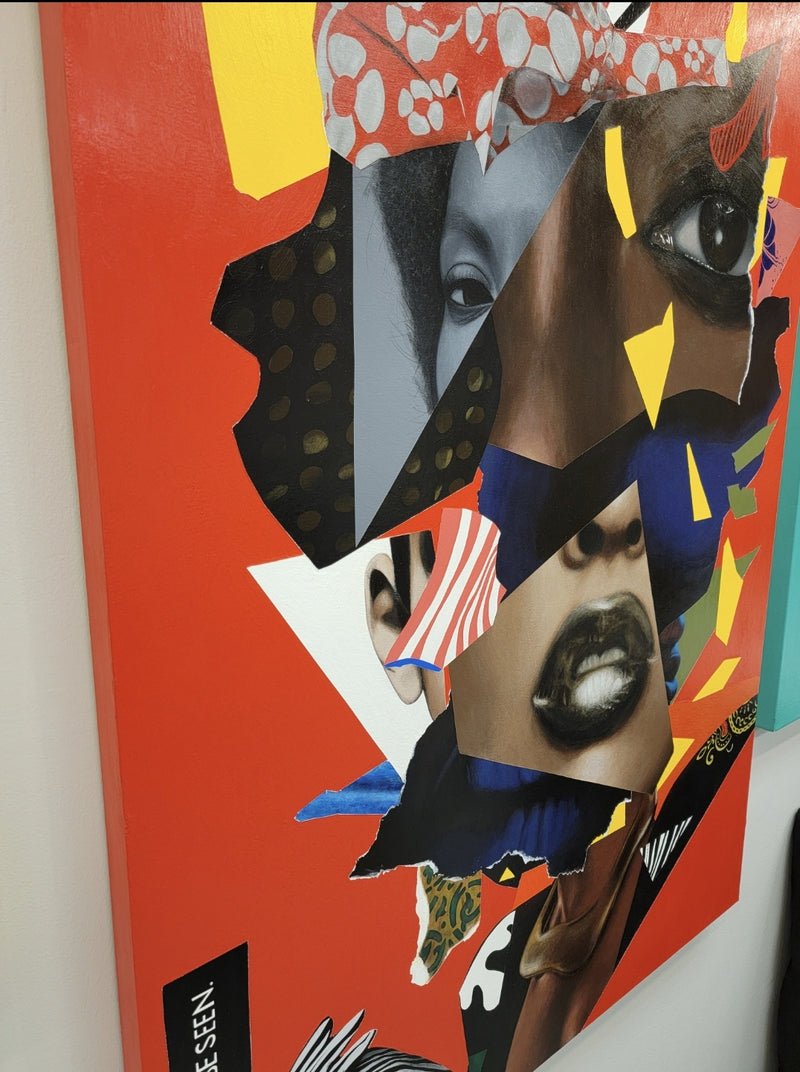 SEEN - abstract portrait art - collage painting - Vanity Pop - Original 36X48 inch Acrylic Painting & Wall Decor - Vakseen Art