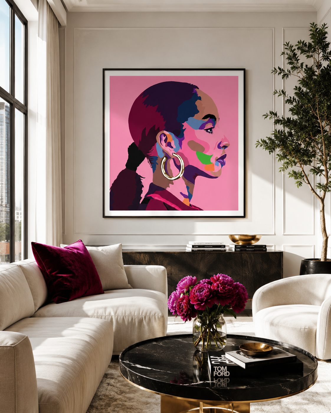 By Your Side Sade original painting by Vakseen displayed in a bright luxury living room