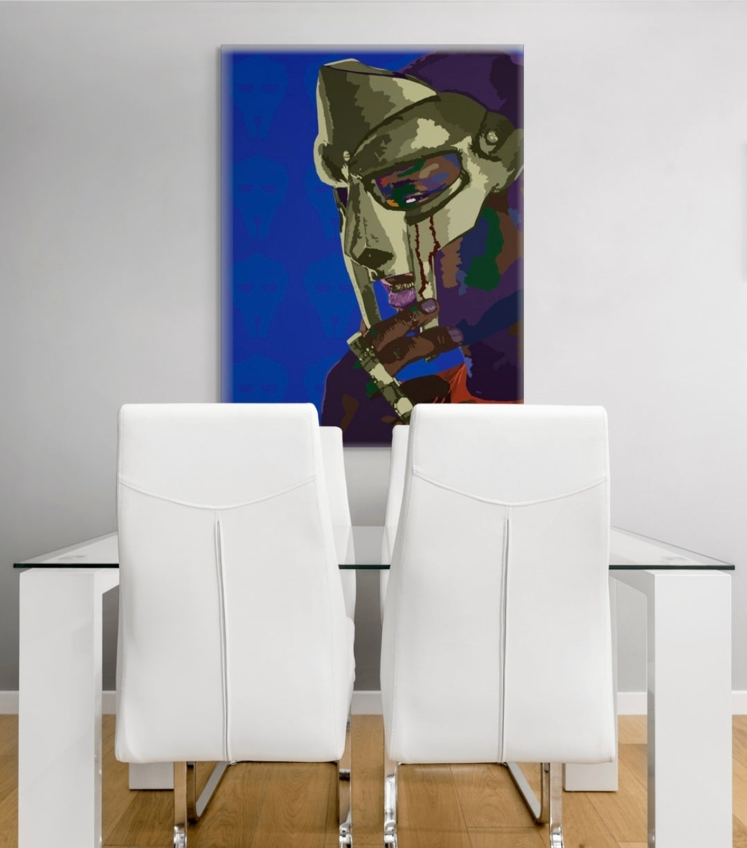 DOOM MF DOOM original painting by Vakseen displayed in a contemporary interior