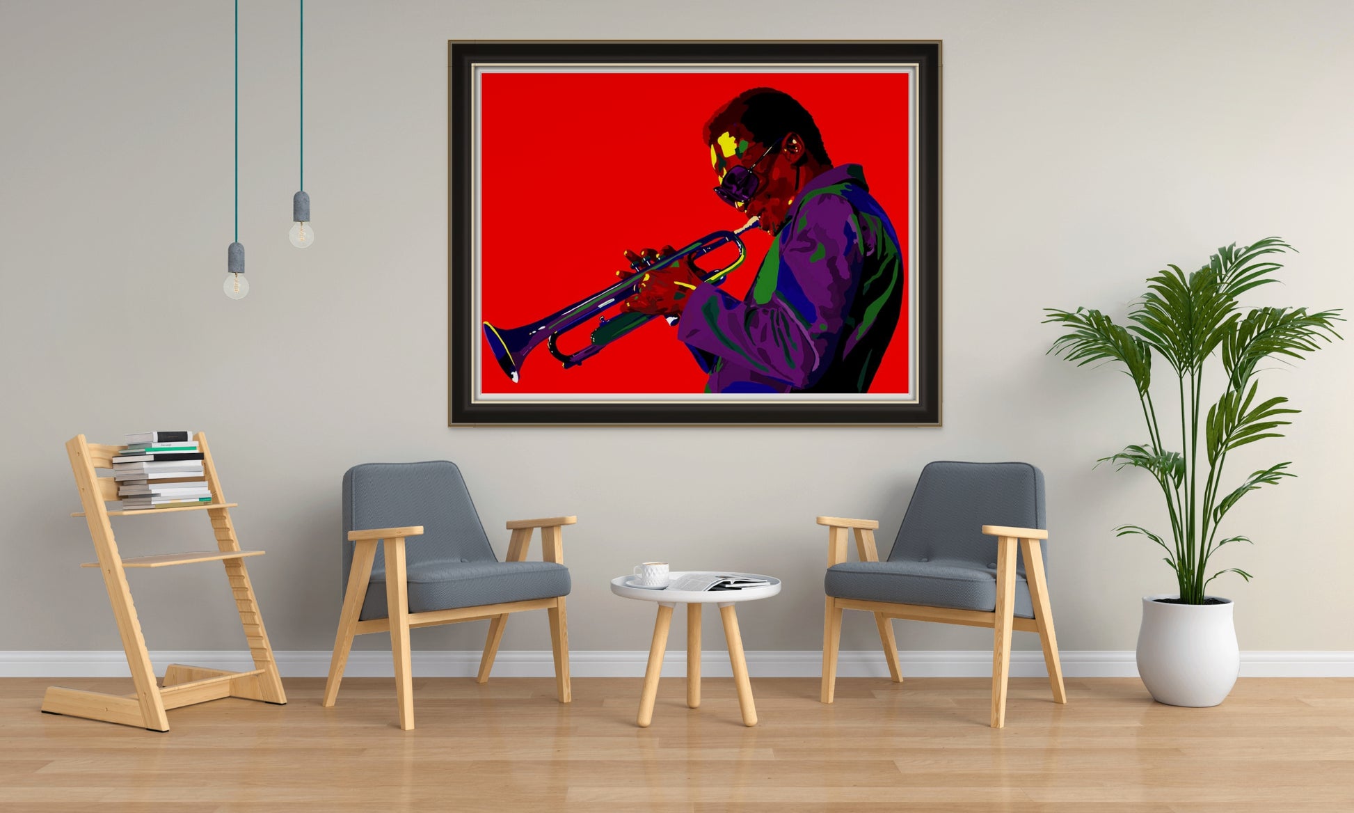Electric Miles Miles Davis original painting by Vakseen displayed in a contemporary interior