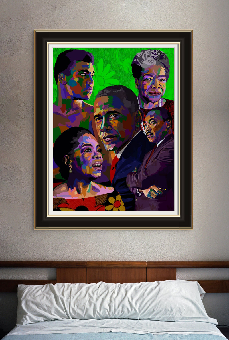 Queens & Kings - Maya, Oprah, Ali, MLK, Obama inspired Portrait - Limited Edition Giclee Art Print & Wall Decor - Vakseen Art