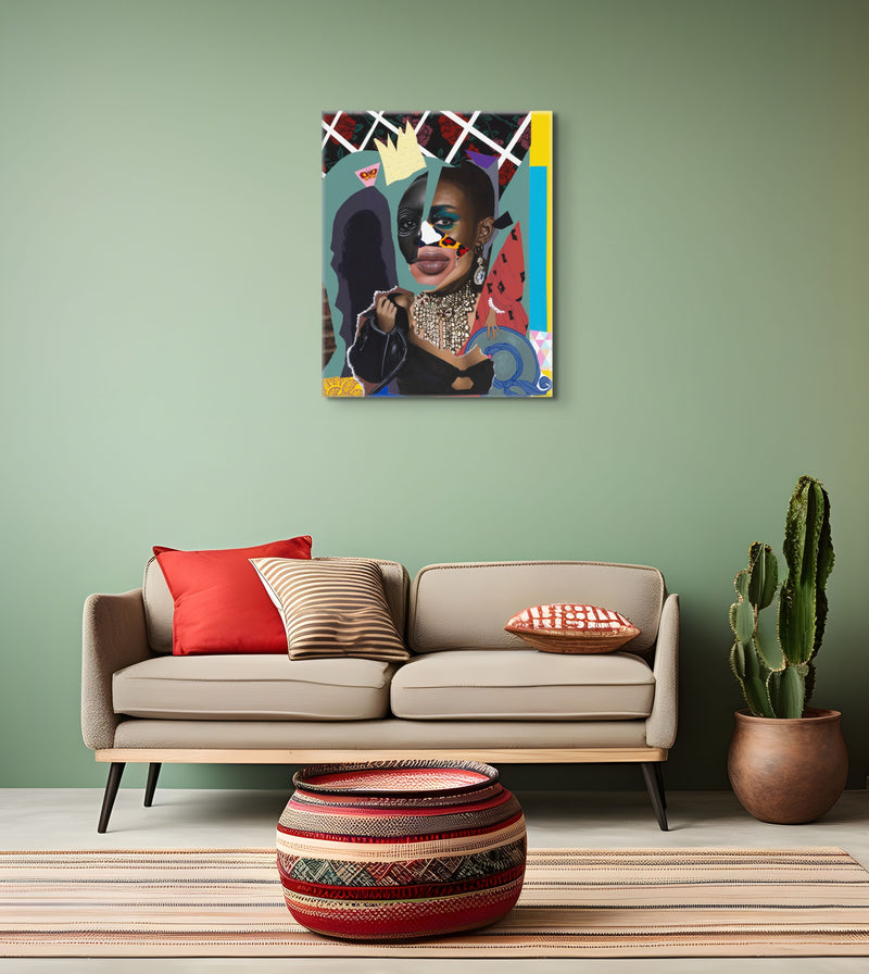 Throne of My Becoming – Collage Portrait – Original Acrylic Painting – Vanity Pop Series – Wall Decor by Vakseen
