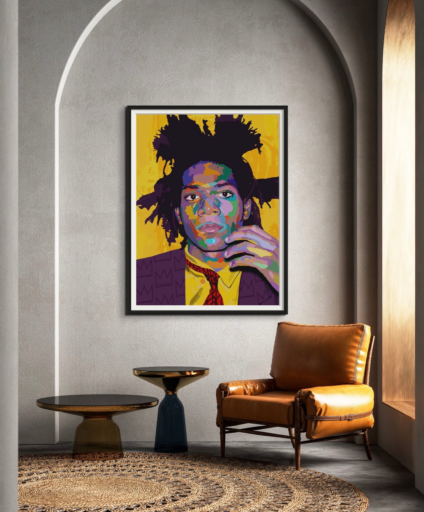I Am An Artist Jean-Michel Basquiat original painting by Vakseen displayed in a contemporary interior
