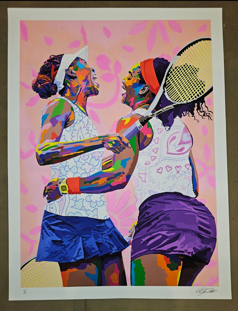 Williams Love - Venus & Serena Williams Portrait art - Limited Edition Hand-Embellished Art Giclee - Vakseen Art