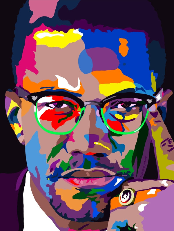 By Any Means -  Malcolm X portrait art - Limited Edition Hand-Embellished Canvas Art Giclee - Vakseen Art