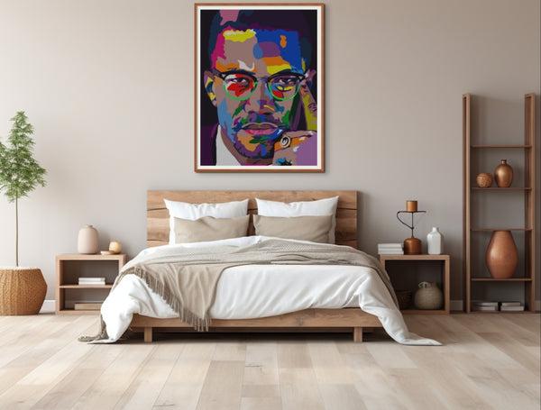 By Any Means -  Malcolm X portrait art - Limited Edition Hand-Embellished Canvas Art Giclee - Vakseen Art