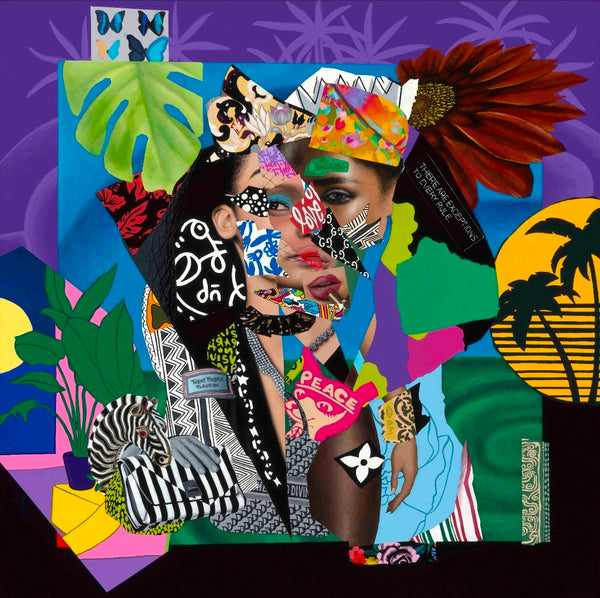 In Peace & Balance – Collage Portrait – Original Acrylic Painting – Vanity Pop Series – Wall Decor by Vakseen