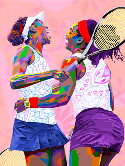 Williams Love - Venus & Serena Williams Portrait art - Limited Edition Hand-Embellished Art Giclee - Vakseen Art