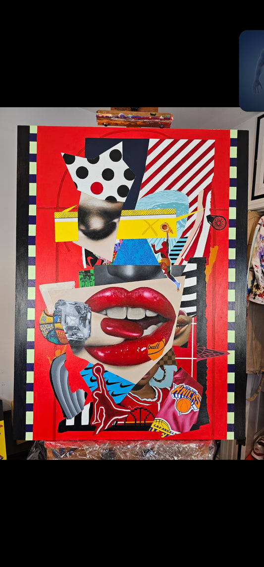 Heart in the Paint – Collage Portrait – Original Acrylic Painting – Vanity Pop Series – Wall Decor by Vakseen