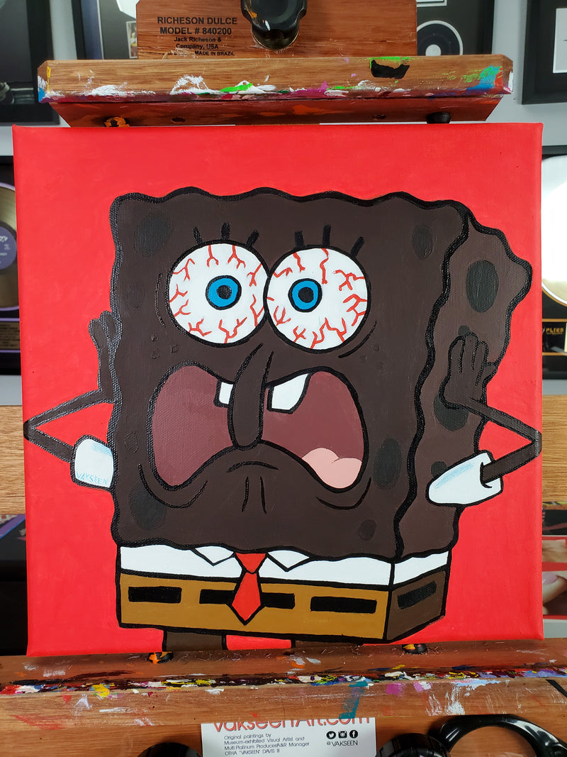 Patrick, What Am I?! - FOBP - Black Spongebob portrait art - Original Acrylic Painting - Vakseen Art