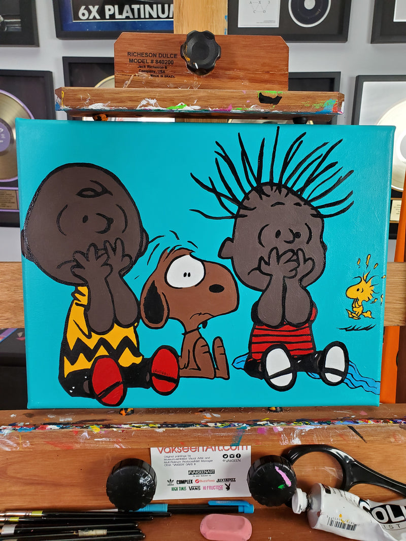 AAUGH! - FOBP - Black Charlie Brown & Snoopy portrait art - Original Acrylic Painting & Wall Decor - Vakseen Art