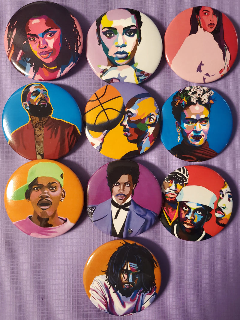 Celebrity Pop Art Buttons by Vakseen - Music & Pop Culture Art Buttons