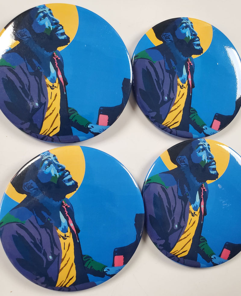 WHAT'S GOIN ON (HALO) - MARVIN GAYE 3" BUTTONS - CUSTOM POP ART BUTTONS FOR FASHION APPAREL