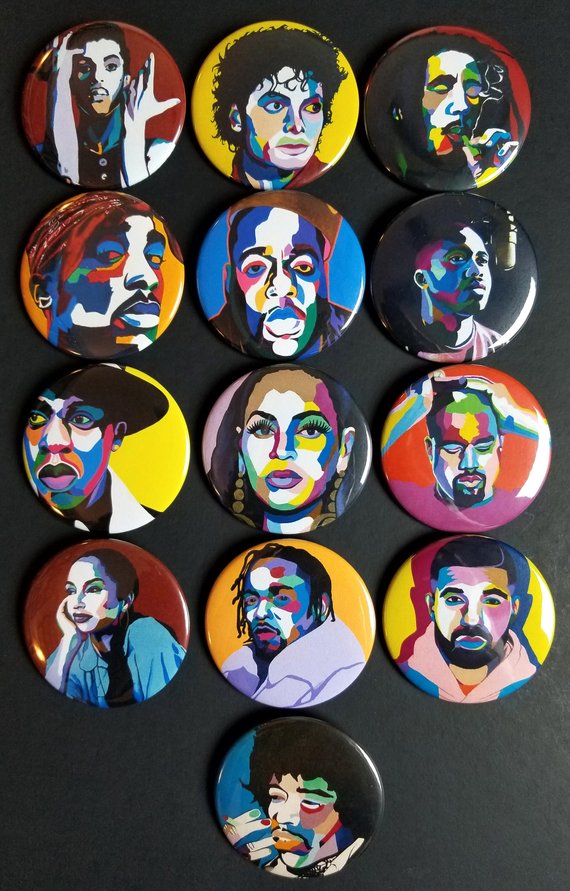 Celebrity Pop Art Buttons by Vakseen - Music & Pop Culture Art Buttons