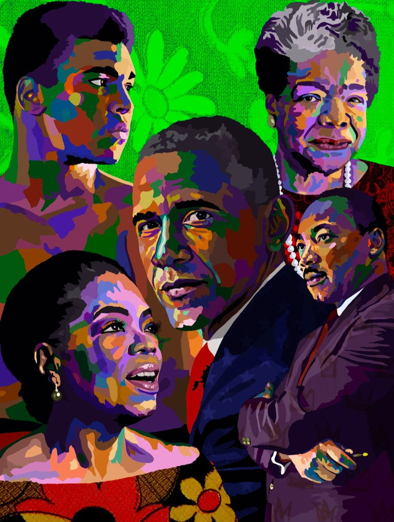 Queens & Kings - Maya, Oprah, Ali, MLK, Obama inspired Portrait - Limited Edition Giclee Art Print & Wall Decor - Vakseen Art