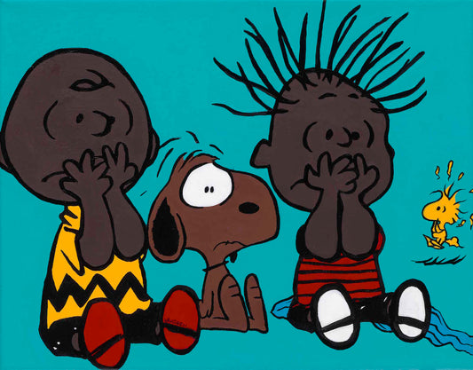 AAUGH! - FOBP - Black Charlie Brown & Snoopy portrait art - Original Acrylic Painting & Wall Decor - Vakseen Art