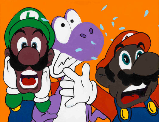 Mama Mia! - FOBP - Black Super Mario Bros portrait art - Original Acrylic Painting & Wall Decor - Vakseen Art
