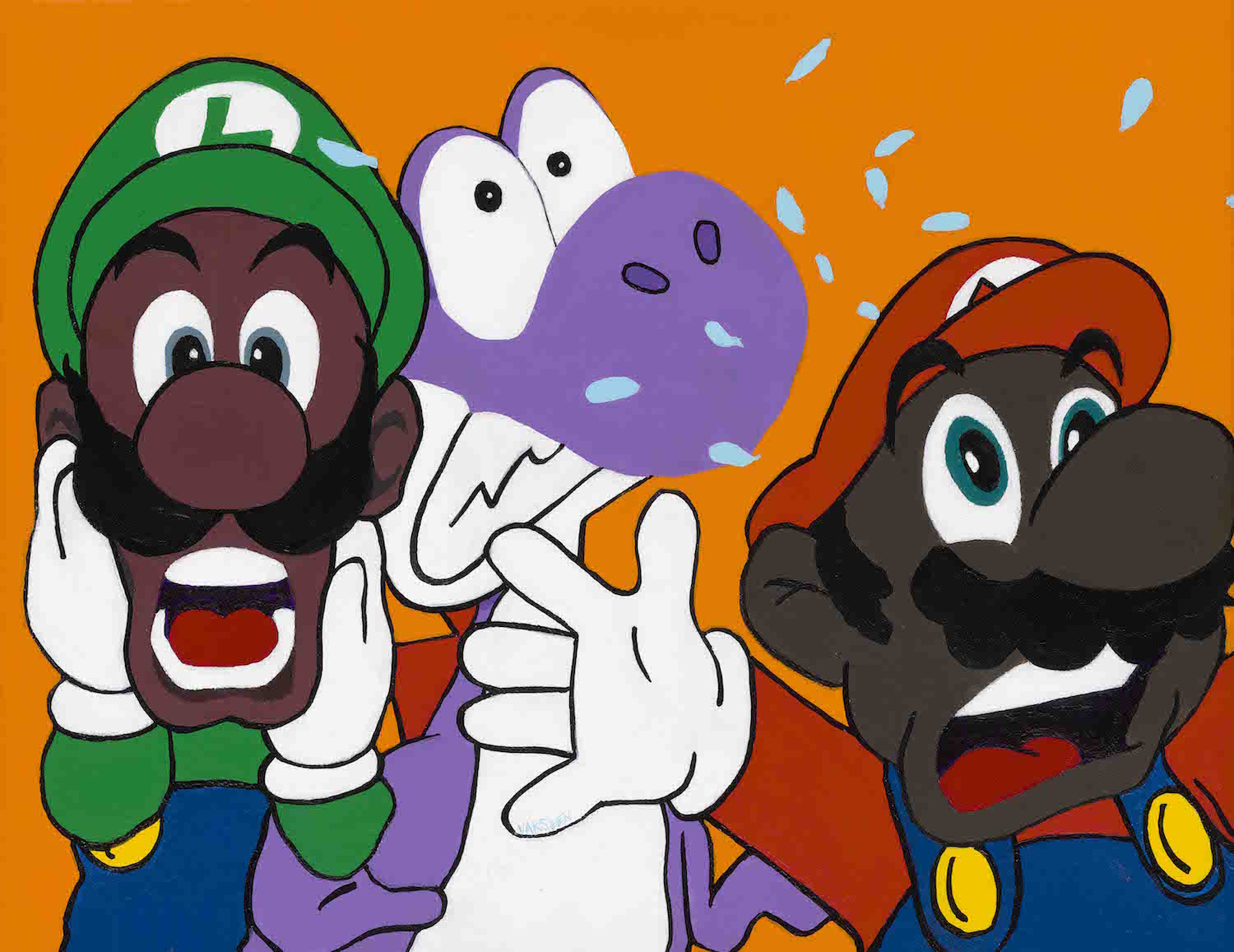 Black Super Mario Bros. portrait art - Limited Edition Giclee Art Prints - Vakseen Art