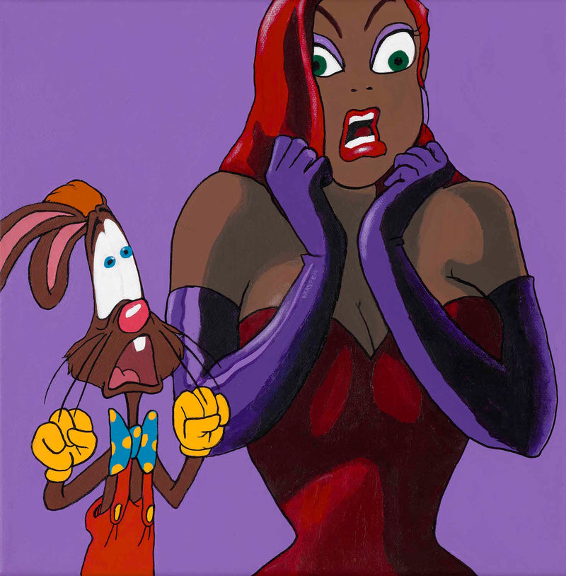 P-P-PLEASE! - Black Roger & Jessica Rabbit portrait art - Original Acrylic Painting - Vakseen Art