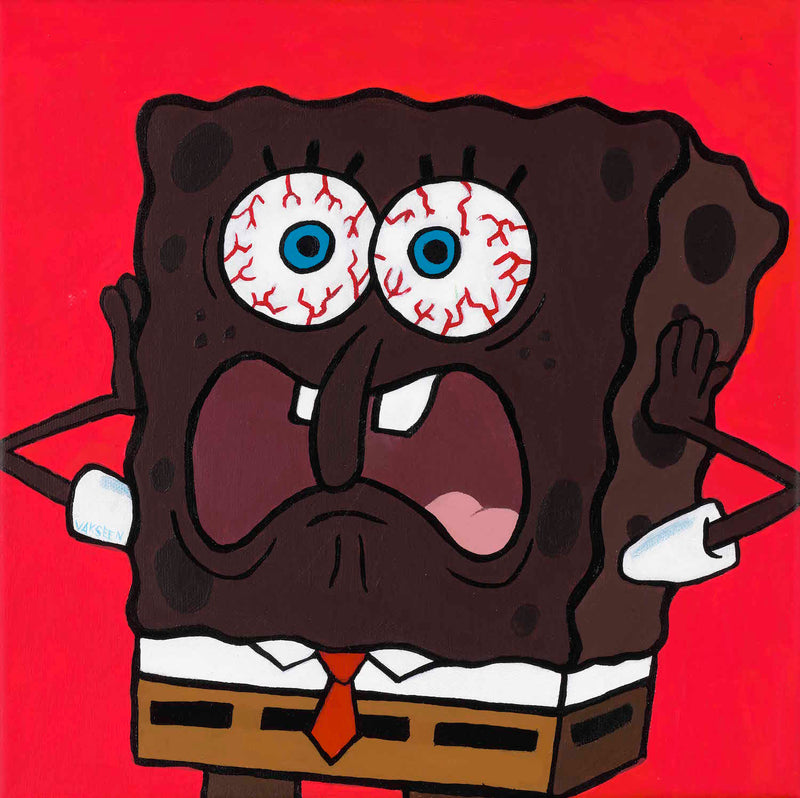 Patrick, What Am I?! - FOBP - Black Spongebob portrait art - Original Acrylic Painting - Vakseen Art