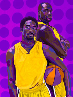 THE Dynamic Duo - Kobe Bryant and Shaquille O'Neal Portrait - Limited Edition Giclee Art Print & Wall Decor - Vakseen Art